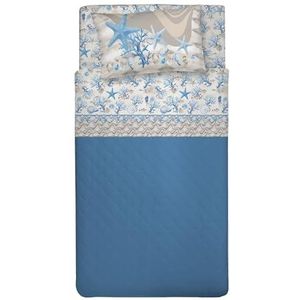 PENSIERI DELICATI Beddengoedset voor Frans bed, 100% katoen, beddengoedset voor Frans bed, 120 x 200 cm, inclusief hoeslaken, dekbedovertrek en 1 kussensloop, vervaardigd in Italië, marineblauw