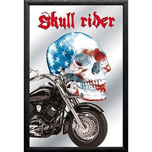 Empireposter - Motorcycles - Skull US Flag - Grootte (cm), ca. 20x30 - Bedrukte spiegel bedrukte wandspiegel met zwart kunststof frame in houtlook
