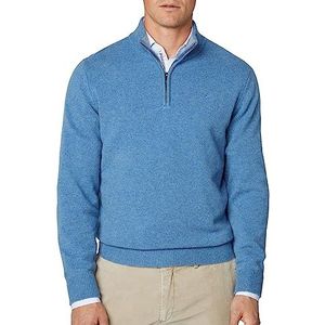 Hackett London Heren Lamswol Hzip Pullover Sweater, Blauw (Steel Blue), XL