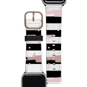 Gocase Glam Stripes Armband Gold | Compatibel met Apple Watch 42/44 mm | Sluiting verstelbaar | Saffiano leer veganistische reservearmband | Waterbestendig | Geschikt voor Series 1/2/3/4