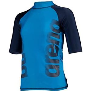 Arena Unisex Jr Rash Vest S/S Graphic Rash Guard Shirt Unisex - Kinderen en Tieners, turquoise-marineblauw, 6-7 Jaar