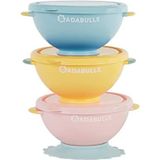Badabulle 3-Delige set Funcolors Bowls kommetjes met deksel en 1 antislip zuignap, 330ml