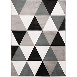Tapijt, wol, motief driehoek, 120 x 170 cm, zwart