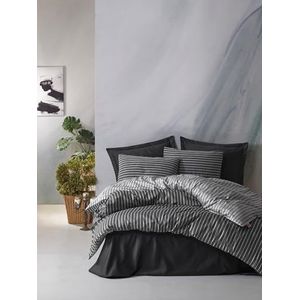 Nuit Des Rêves Bamboo Single Quilt Cover Set (135 x 200 cm), antraciet & Grey | 60% katoensatijn, 40% bamboe | reactieve print, machinewasbaar, elegant design