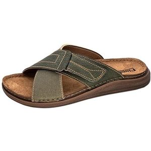 Kaki Gezondheidsslippers - Textiel - Klittenbandsluiting - Breed