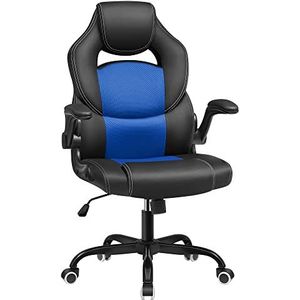 SONGMICS Gaming-stoel, bureaustoel, racingstoel, computerstoel, ergonomische stoel, met hoofdsteun en armleuningen, voor kantoor thuis, slaapkamer, zwart en blauw OBG059Q01