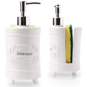 Comfify French Design Keuken Zeepdispenser & Sponshouder - Vanity Sink Organizer - 12oz Shabby Chic Vloeibare Zeepdispenser met Premium Pomp Keramische Zeephouder w/Gratis Spons