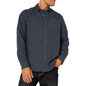 Amazon Essentials Men's Flanellen overhemd met lange mouwen (verkrijgbaar in grote en lange maten), Zwart, L