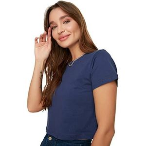 Trendyol Dames Basic Standaard Standaard T-shirt met ronde hals, marineblauw, L