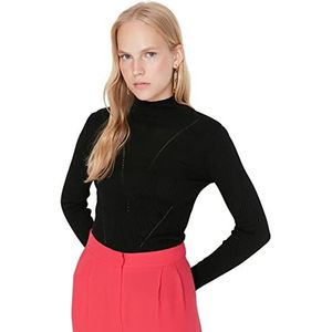 Trendyol Dames coltrui effen getailleerde trui sweatshirt, Zwart, M