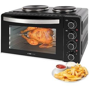 Clatronic® Mini oven met kookplaten en draaispit - gelijktijdig koken en bakken - Mini oven 28L convectie boven-/onderwarmte 100°-230°C, elektrische mini oven 3100 Watt incl. accessoires - KK 3786