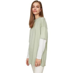 Trendyol Dames groene kleur geblokkeerd hart T editie gebreide testline tuniek tuniek shirt, groen, klein