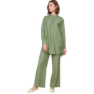 Trendyol Tuniek Gedetailleerde stof voor dames, eenkleurig, met halve revers, bescheiden topset, bottom, groen, 70 stuks, Groen, 32 NL