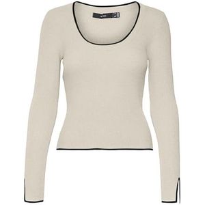 VERO MODA Dames Vmjoan Ls U-hals korte trui Boo gebreide trui, Birch/Detail: w. Black Contrast, M