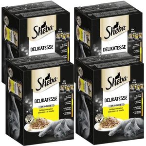 Sheba katten natvoer delicatesse in gelei, 48 sachets, 12x85g (pak van 4) - katten natvoer, gevogelte variatie met eend, kip, gevogelte en kalkoen