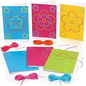 Baker Ross FC740 Bloem rijgen String Art Card Kits - Pack van 6, Naaien Kunst en Ambachten voor kinderen, Papier knutselens Kit