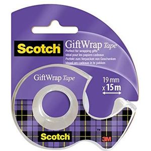 Scotch GiftWrap plakband – 1 rol à 19 mm x 15 m, draagbare dispenser – transparant satijnen plakband voor gebruik op cadeaupapier