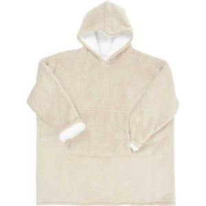 HOME DECO FACTORY, TX91671, Sherpa Linen Interior Hoodie, Soft and Fluffy Comfort, Ideal for Cocooning Evenings, Versatile as a Plaid or Bed Throw, Size M, Beige