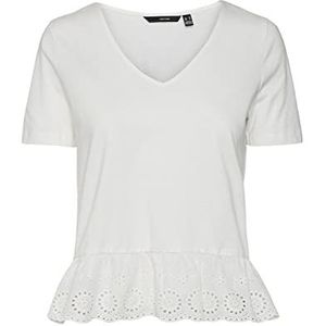 VERO MODA Dames VMEMILY SS Peplum V-hals JRS Top, Snow White, S, wit (snow white), S