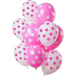 Folat 68840 ballonnen stippenpatroon roze-wit 30 cm - 12 stuks latex helium luchtballon, verjaardagsdecoratie, wit, 30 cm