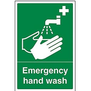 vsafety 23003 au-s ""Noodfall Hand Wassen"" Safe Toestand Algemene schild, zelfklevend, Portrait, 200 mm x 300 mm, groen