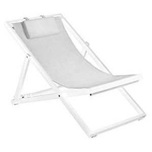 Duramax Newport Ligstoel, 3 ligstoelen met comfortabele hoofdsteun, opvouwbaar aluminium ligbed voor terrassen, terrassen, zwembaden, strand en meer, Tuin ligstoel, met hoofdsteun, wit frame met witte