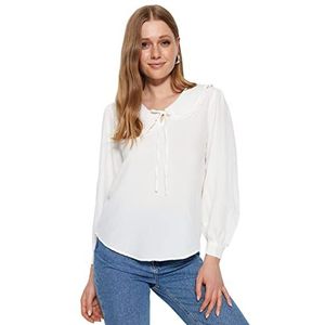 Trendyol Dames Regular Fit Basic Peter Pan kraag geweven blouse, Ecru, 64