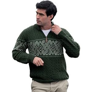 Carrolls Irish Gifts Jacquardtrui met halve rits voor heren met Keltisch gebreid ontwerp, houtskoolkleur, legergroen, M