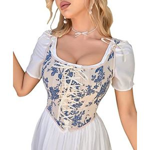 Alivila.Y Fashion Dames sexy vintage jaren 1920 renaissance kanten trim korset bustier, Blauwwit, S