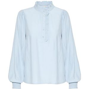 KAFFE Damesblouse Frills Henley Neck Long Sleeves Regular Fit Knopen, Celestial Blue, 38