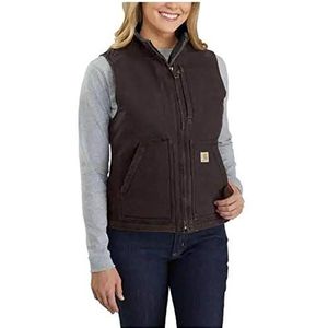 Carhartt Dames Relaxed Fit Washed Duck Vest Sherpa Lined Mock Neck Vest, donkerbruin, XL