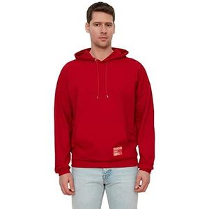 Trendyol Men's Burgundy Oversize lange mouwen sticker applique Basic Hooded Sweatshirt, L