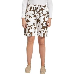 Ulla Popken Dames jersey-shorts, bloemenprint, wijde pijpen, bio-katoenen broek, goudbruin, 54/56