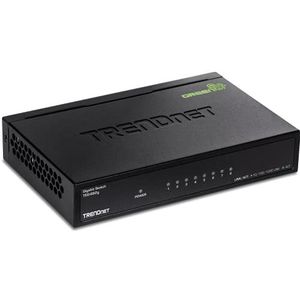 TRENDnet TEG-S82G 8-Port Gigabit GREENnet Switch, Ethernet Splitter, 10/100/1000 Mbps, ventilatorloos, 16 Gbps schakelcapaciteit, metalen behuizing, plug & play,zwart