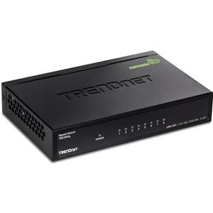 TRENDnet TEG-S82G 8-Port Gigabit GREENnet Switch, Ethernet Splitter, 10/100/1000 Mbps, ventilatorloos, 16 Gbps schakelcapaciteit, metalen behuizing, plug & play,zwart