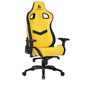 Newskill Gamer-stoel Osiris, kunstleer en carbon, in hoogte verstelbaar, 4D-armleuningen, 180° kantelbaar, lenden- en nekkussen, ergonomisch, zuigerklasse 4, tot 150 kg, geel