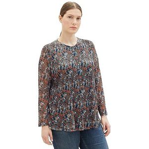 TOM TAILOR Dames Plussize T-shirt met lange mouwen, 32370 - Navy Small Tie Dye Floral, 48 NL