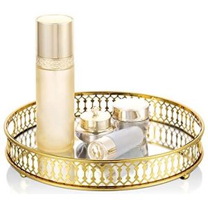 Nuptio Spiegelblad voor Parfum Goud - Cirkel Gespiegeld Glas Decoratief Dienblad Metalen Ronde Glazen Kaptafel Vintage Dienbladen Vanity Dressoir Badkamer Slaapkamer Esthetische Kamer Decor, 25cm