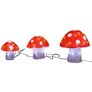 Autour de Minuit 5SIC270 Set met 3 paddenstoelen met 48 leds, acryl, rood