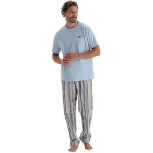 Dagi Heren Crew Neck Short Sleeve Woven Bottom T-Shirt & Broek Pyjama Set, blauw, M
