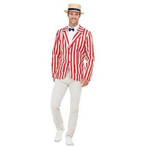 20s Barber Shop Costume, Red & White, with Jacket, Hat & Bow Tie (L)