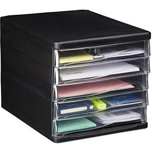 Relaxdays ladenbox met 5 vakken, voor kantoorspullen, A4-documenten, brievenbak, HBD: 24,5x26,5x34 cm, meer orde, zwart