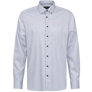 bugatti - Overhemd - Lichtblauw Donkerblauw Wit - Katoen - Lange Mouw