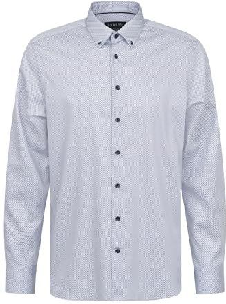 bugatti - Overhemd - Lichtblauw Donkerblauw Wit - Katoen - Lange Mouw