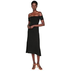 Trendyol Dames Midi A-lijn slanke gebreide jurk, Zwart, M