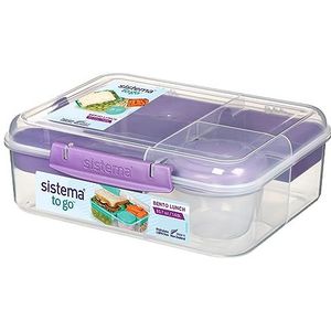 Sistema TO GO Bento-broodtrommel, 1,65 liter, broodtrommel voor school, met vakken en snackpan, BPA-vrij, 1 stuk, mistig paars