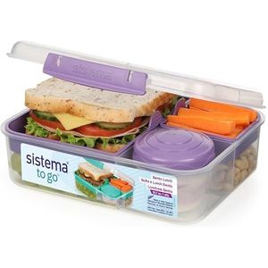 Sistema TO GO Bento-broodtrommel, 1,65 liter, broodtrommel voor school, met vakken en snackpan, BPA-vrij, 1 stuk, mistig paars