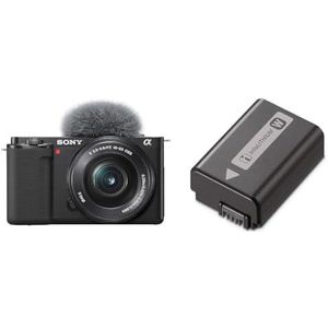 Sony Alpha ZV-E10L | APS-C spiegelloze vlogcamera met verwisselbare lens en 16-50 mm, zwart, 1 verpakking & Sony NP-FW50 W-serie lithium batterij geschikt voor Alpha en NEX camera's, zwart