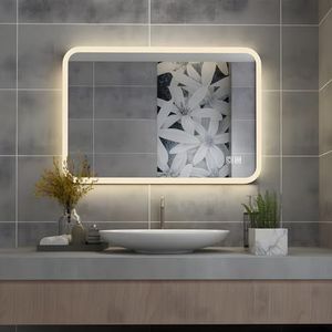MIQU Badkamerspiegel 60 x 50 cm LED badkamerspiegel met verlichting muur spiegel koel wit dimbaar met touch + condensvrij