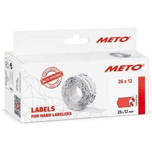 METO etiketten voor etiketteerapparaten (26x12 mm, 1-regelig, 6000 stuks, permanent hechtend, voor METO, Contact, Sato, Avery, Tovel, Samark, etc.), 6 rollen, fluor-rood
